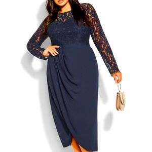 Plus size 22 - City Chic Lace Sleeve Dress is Navy